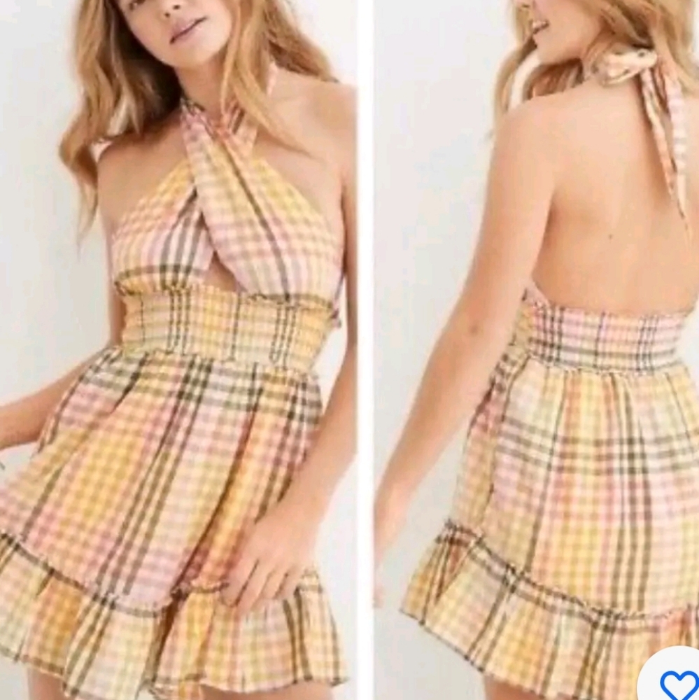 NWT Aerie Spring Fling Halter Dress Plaid Gingham Cotton szS  BinQ